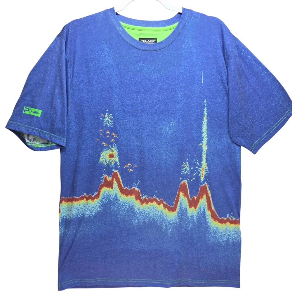 Pelagic Black Label Sonar‎ Fish Finder Graphic Tshirt Blue Mens Large L